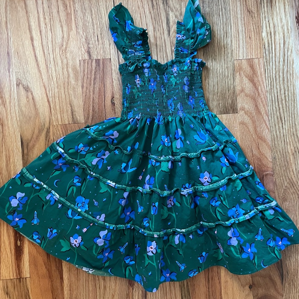 The Tiny Ellie Nap Dress Emerald Space Floral 3-4y